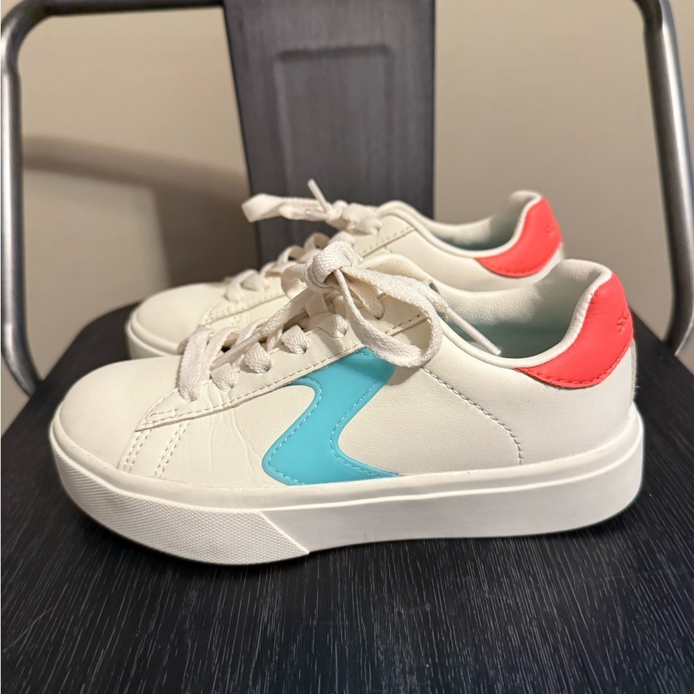 Skechers Kids Sneakers in White, Aqua, and Coral - Picture 7 of 13